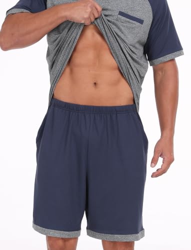 Image of Mens Pajamas Set Lightweight Summer Pjs Sleepwear Soft Comfy Short Sleeve Loungewear With Pocket (S-4X)