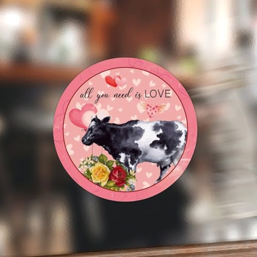 Swavecat All You Need is Love Farm Animal Round Circle Stickers Teacher Reward Motivational Sticker Rose Flower and Farm Cattle Cow Vinyl Sticker for Office School Classroom Family 2inch 100PCS