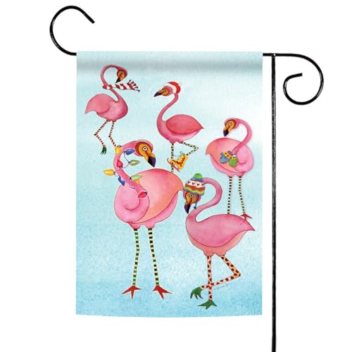 Toland Home Garden 1110473 Festive Flamingo Christmas Flag 12x18 Inch Double Sided Christmas Garden Flag for Outdoor House Bird Flag Yard Decoration