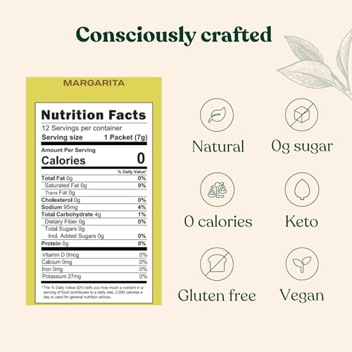 PAX Margarita Mix Mocktail & Cocktail Mixers - 12 Cocktail Mix Packets - Natural, Zero Calorie Drink Mixes for Cocktails with Electrolytes - Zero Sugar, Gluten Free Skinny Mixers for Non Alcoholic Drinks - 12 Pack