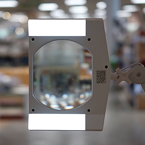 SEMPLIX Lampa stołowa LED z lupą 3D biała (soczewka 189 x 127 mm/zacisk stołowy)