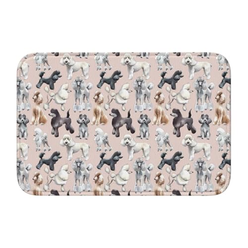 WHJDPP Lock Edge Tapis de sol 101,6 x 152,4 cm Motif caniches Tapis de sol absorbant l'eau et antidérapant, doux et confortable pour salle de bain et cuisine