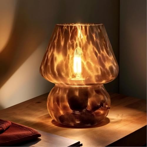 Lampada da tavolo a forma di fungo, vetro di Murano, dimmerabile continuamente, stile metà secolo, ideale per camera da letto e soggiorno