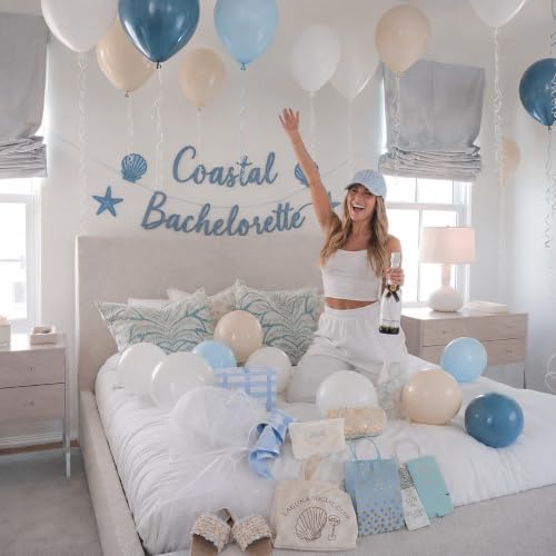 Image of Dusty Blue Balloons 60PCS 12Inch Slate Baby Light Blue White Balloon | Sand Balloons for Boys Baby Shower Bridal Shower Engagement Wedding Coastal Birthday Party Decorations