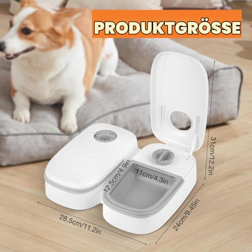Mineup Futterautomat Katze, 700ML Futterautomat für Katzen, 2 Mahlzeiten Katzenfutter Automat mit 48 Stunden Timer, Automatischer Futterspender für Katze und Hund zum Nassfutter und Trockenfutter