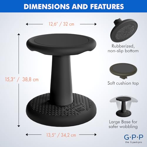 Image of Gpack-pro Kids Wobble Stool 2-Pack - Improves Focus Attention - Non-Slip Base - Wiggle Chair Active Flexible Seating for Preschool Kindergarten Elementary School Party 15.3-Inch High (Black)
