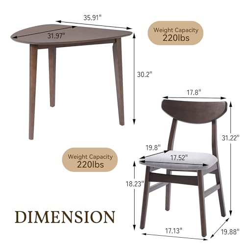 Image of Merax 3-Piece Modern Dining Set, Triangular Side Table & 2 Curved Wood Chairs, Minimalist Space-Saver for Small Living Room, Kitchen, Easy Assembly, Brown