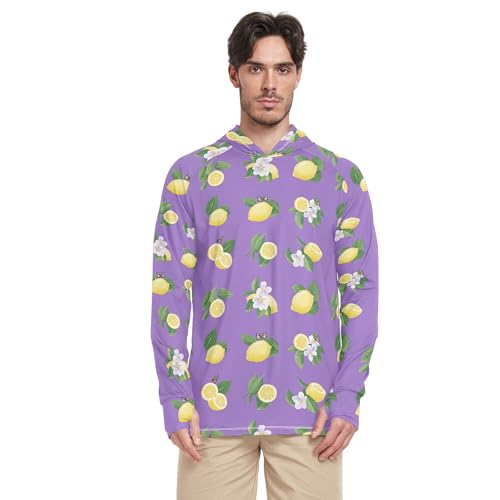 Beauty Lemon Fruit Purple Mens Sun Protection Hoodies Long Sleeve Cooling Hoodies UPF 50 + Beach Shirt S