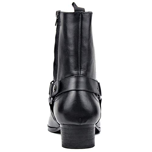 OSSTONE Men Chelsea Ankle Boots Leather Chukka Motorcycle Boots with Side Zipper Heel Retro Dress Boots JY0173