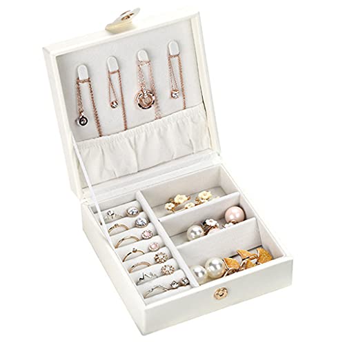 TMIL Reise Schmuckschatulle, Kleiner Organizer Tragbare Multifunktionsdisplay Aufbewahrungsbox Mit Druckknopf Für Ohrringe Ringe Halskette, Frauen Mädchen Geschenke Earrings,Weiß Cover
