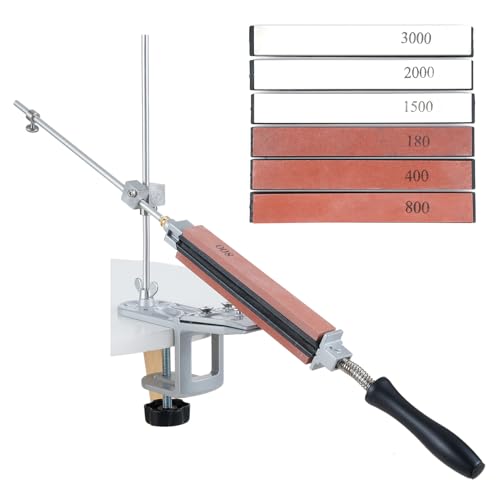 Afilador de cuchillo profesional de Yomiyuy con 6 zboritas, rotación de 360 ​​°, kit de afilado de acero inoxidable de ángulo fijo para cuchillos de cocina y chef