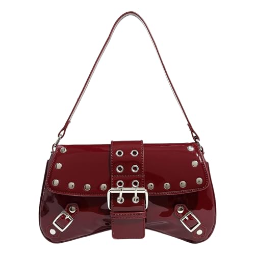 Bolso de mano de piel sintética de moda con diseños de tachuelas para mejorar tus atuendos para citas y compras, bolso de cuero, a