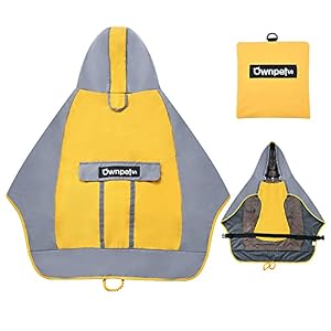 Ownpets Foldable Dog Raincoat, Adjustable Waterproof Pet Jacket with Reflective Straps & Storage Pocket, Lightweight Pet Raincoat for Small Dogs, Puppies, S Ownpets Foldable Dog Raincoat, Adjustable Waterproof Pet Jacket with Reflective Straps & Storage Pocket, Lightweight Pet Raincoat for Small Dogs, Puppies, S