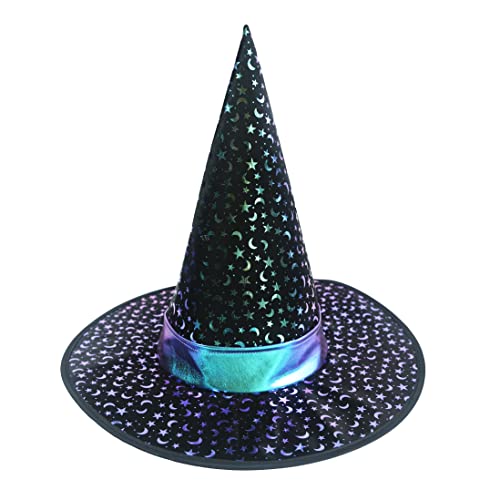 Hooin Chapeau de sorcière Halloween étincelant avec lune et étoiles changeant de couleur Cover