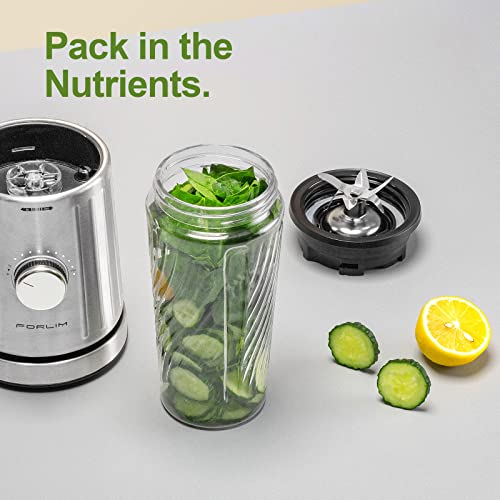Forlim Personal Blender For Shakes And Smoothies, Portable Smoothie Blender With 5 Speeds & Pulse,800-Watt, 8 Fins Turbo Blades, (2) 34 Oz + (1)12 Oz Bpa-Free Tritan Travel Cups, (3) To-Go Lids, Stainless Steel Silver #TOP1