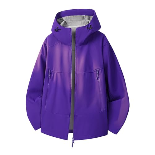 Image of Casual Windproof Hooded Jacket for Daily Outdoor Wear – Lightweight Autumn Winter Coat with Zip Front and Hooded Design for Versatile Everyday Style (Dark Purple, M)