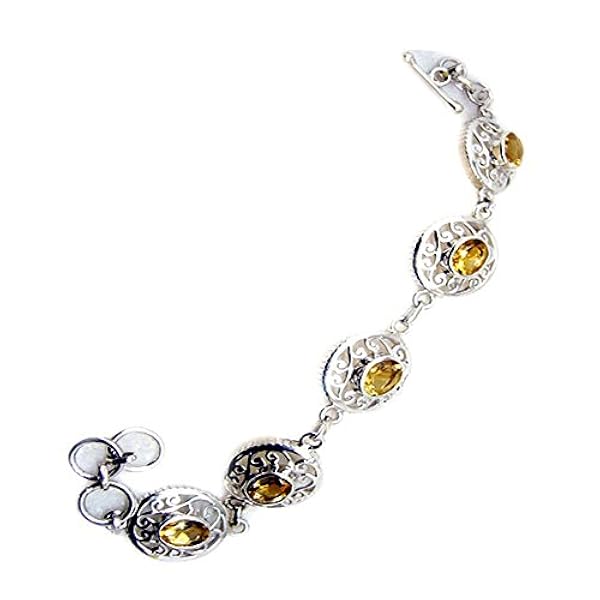 Gemsonclick Genuine Citrino Bracciali in Argento 925 a Maglie per Donne Bangle Toggle Birthstone L da 6,5 ​​a 8 Pollici