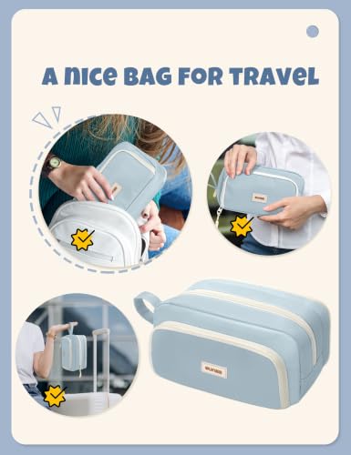 Image of SUNEE Large Pencil Case, Big Capacity Pen Pouch with 3 Compartments, Kawaii Cute Pencil Bag with Zipper, High Storage Stationery Holder and Organizer, School Supplies for Teen and Adult Girls, Blue