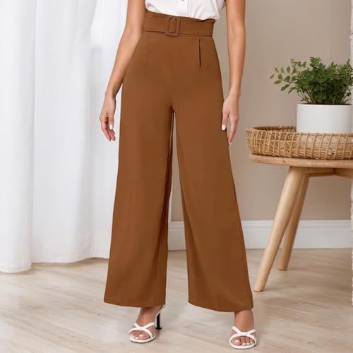 Casual Pants for Women Summer Straight Leg Pants Stretchy Business Casual Work Lounge Trousers Elastic Waist Slacks2