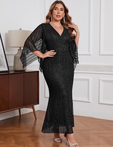 CYCLAMEN Plus Size Sparkly Formal Dress Lace Maxi V Neck Mermaid Cocktail Evening Wedding Guest2