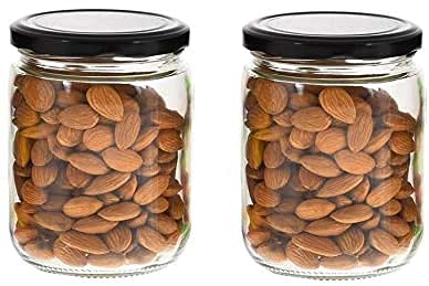 Image of PRAMUKH FASHION - Round Glass Jar and Container (500 ml) with Rust Proof Air Tight Black Lid /Suitable to use in Your Home Office, Kitchen Storage /Glass Jars Set of (6)