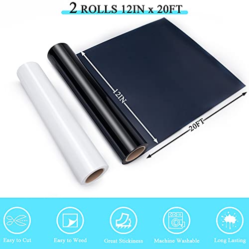 Image of HTVRONT Heat Transfer Vinyl Black & White HTV Vinyl Rolls -12 x 20ft HTV for Shirts, Black Iron on Vinyl for All Cutting Machines - Easy to Cut & Weed for Heat Transfer Design (Black&White)