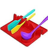 SEYODA Silicone Spoon Rest with Drip Pad for Multiple Utensils.Silicone Utensil Rest 5 in 1 Larger Size Silicone Spoon Holder for Stove Top,BPA-Free,Heat-Resistant,Hang Hole Design,Red