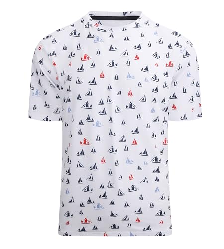 Alex Vando Mens Printed T-Shirts Short Sleeve Crew Neck Summer Tee Shirt for Men, White Boat, M