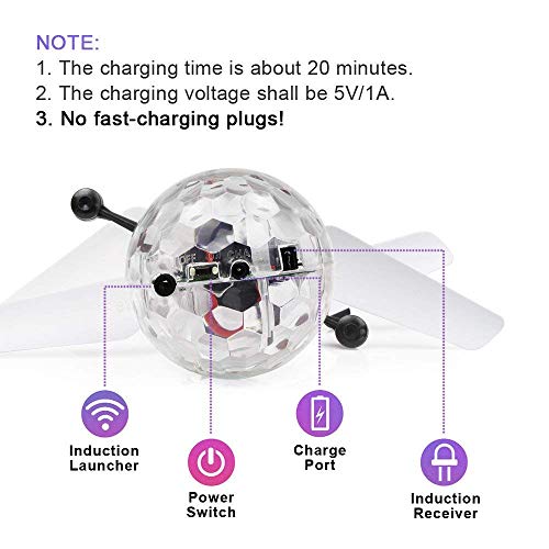 Wekity Flying Ball Toys, RC Toy Helicopter Gifts for Kids Built-in-Shinning LED Disco Light Rechargeable Light Up Ball Drone Infrared Induction RC Drone Helicopter Ball