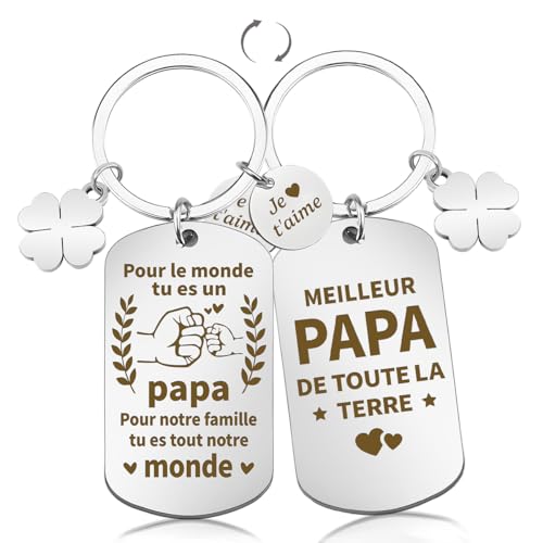Cadeau Papa Porte Clés avec Pochette en Velours, Idee Cadeau de Noel, Cadeaux Anniversaire pour Meilleur Papa, Porte Clef Homme