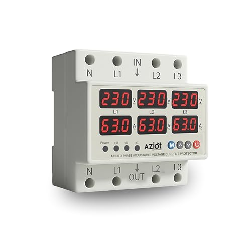 Image of AZIOT 3-Phase Automatic Over /Under Voltage Protector 63A, 230VAC - Overcurrent, Phase-Loss & Imbalance Protection With Auto-Reconnect Function
