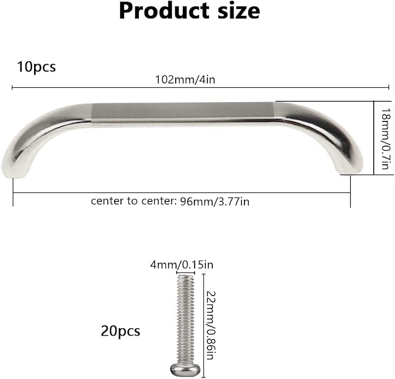 YPLonon 10 db-os Bútorfogantyú Szett - 96 mm Furattávolságú Konyhai Szekrényfogantyú, Rozsdamentes Acél, Szálcsiszolt Nikkel, Ezüst Fiókfoga