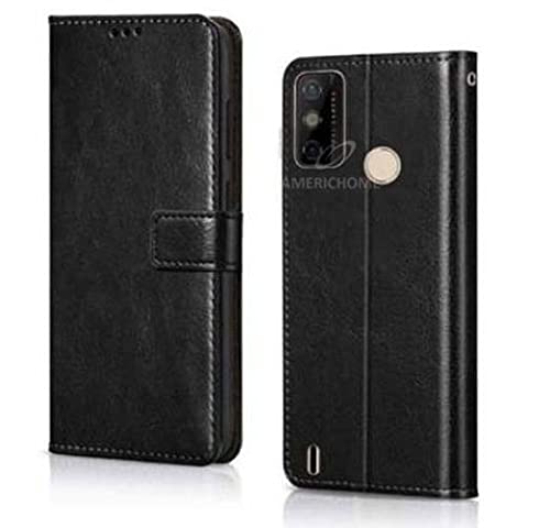 Image of Inside Rubber TPU with Card Pockets Magnetic Closure Protection Compatible with Tecno Spark Go 2020, KE5 (Black)