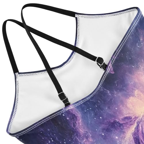 Pigsaly Girls One Piece Swimsuits Blue Purple Starry Galaxy Kids Cross Back Swimwear Toddler Beach Sport Bathing Suit 3T4
