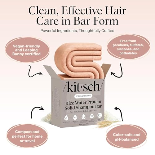 Image of Kitsch Rice Water Shampoo Bar Soap for Hair Growth - Made in USA, 3.5 oz | Strengthening Hair Shampoo for Women & Men - Reduce Breakage, Boosts Shine - Paraben, Silicone & Sulfate-Free Hair Care