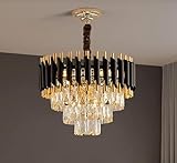 Mahganya Metal and K9 Crystal Golden Finish Exqusite Design Chandelier for Home and Office ; Pack of 1 Black Gold Jhumar 300 m