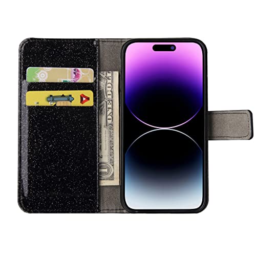 Losin Compatible with iPhone 15 Pro Max Wallet Case with Card Slots Luxury 3D Bling Glitter Diamond Rhinestones Butterfly Flowers Design for Women Girls Sparkle Shiny PU Leather Stand Kickstand Cover