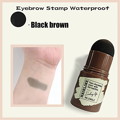 Eyebrow Stamp Waterproof, Brow Stamp Shaping Kit Eyebrow Definer, with 24 Reusable Eyebrow Stencils, Hairline Shadow Powder Stick (Black-brown)
