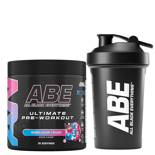 Applied Nutrition Bundle ABE Pre Workout 375g + ABE Black Shaker 400ml | All Black Everything Pre Workout Powder, Energy Drink, Physical Performance, Creatine, Beta Alanine, Caffeine (Bubblegum Crush)