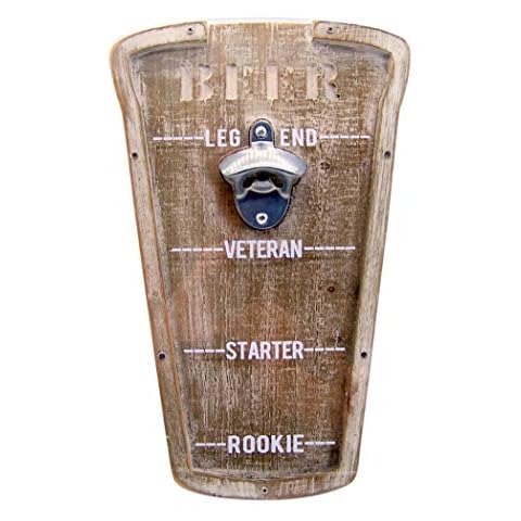 Wooden Beer Cap Shadow Box with Bottle Opener, Bar Decor for Home and Kitchen, Rustic White, 14.5 Inch Cover
