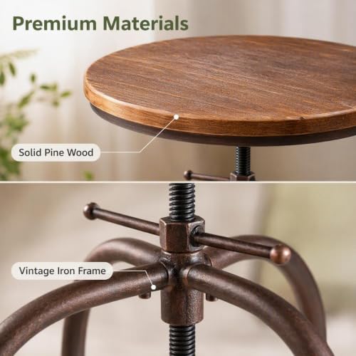 BOKKOLIK Vintage Bar Table Swivel Industrial Style Pub Table Kitchen Dining Tables Height Adjustable 37.4-45.3inch Coffee Table with Footrest - image 4