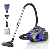 PKUYIE Canister Vacuum Cleaner, 40Kpa 1600W Cyclon Power Bagless Canister Vacuum Cleaners for Home, 3.7QT Large Dust Cup, Lightweight Vac for Hard Floors, Carpets, Pet Hair, Blue