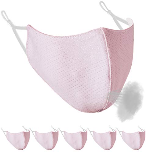 Breathable Face Mask Reusable for Women Big Girls Youth Adjustable Comfort Sport Mask Full Washable Safety Exercise Face Masks for Home Office Work Outdoors Pink 5 pack