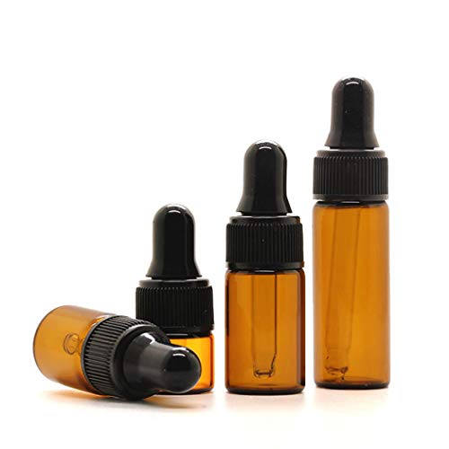 50 Pcs Mini Glass Dropper Bottle Lab Dropping Bottles Essential Oil Dropper Bottles Cosmetic Sample Vials Dropping Sample Containers Eye Dropper Dispenser (Black-Brown, 1ML)