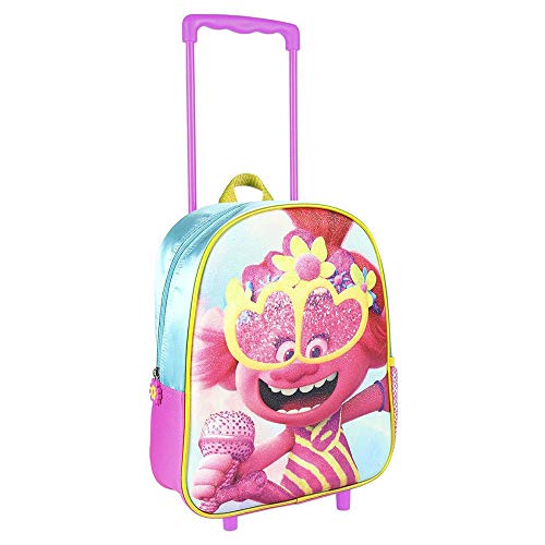 Cerdá  Mochila con Ruedas Infantil 3D de Trollz Purpurina Licencia Oficial Dreamworks