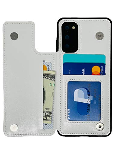 S-Tech Wallet Case Compatible with Galaxy S20 5G (6.2 Inch Screen Only) Card Money Photo Holder Magnetic Clasp with Kickstand for Samsung SM-G980 SM-G980f SM-G980f/ds (White)