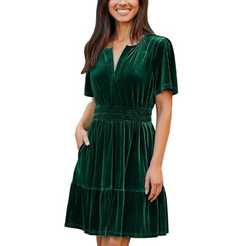 Women's 2025 Fall Velvet Short Sleeve Cocktail Dress Casual