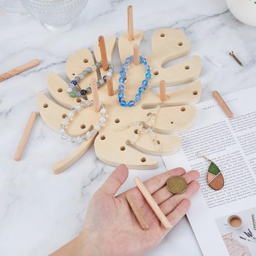 SUPERFINDINGS Holz Pegboard 1PC Holz Pegboard Display Ständer Mit 12PCS Holzdübelstäben Blattförmiger Pegboard Ständer Für Schmuck Vielseitiger Holz Pegboard Organisator 30x22cm