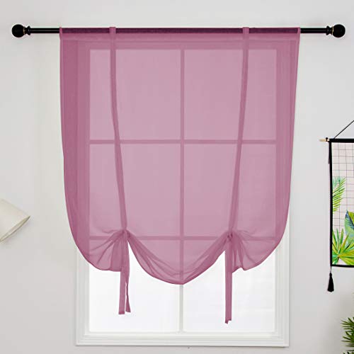 Vctops Solid Color Sheer Voile Window Curtains Light Filtering Tie Up Shade Adjustable Balloon Drapes Treatment For Small Window,1 Panel (46" X 63",Maroon) #TOP8