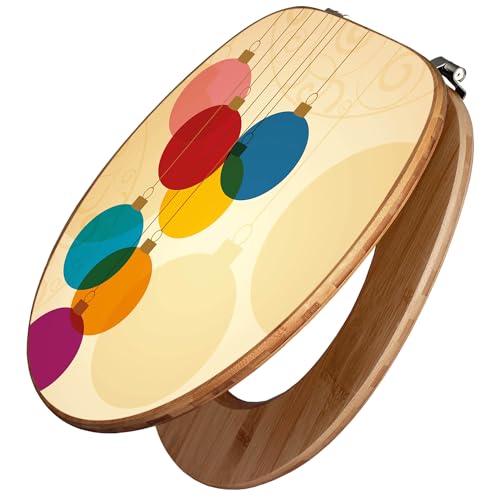 banjado Design WC Sitz Bambus 45x37,5cm / Toilettendeckel Holz/hochwertiger Toilettensitz/Bambus-Toilettendeckel für alle gängigen Toiletten - Bunte Kugeln